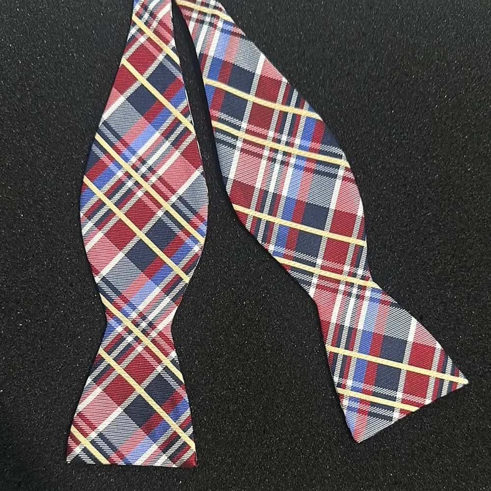 Saddlebred Red, Navy and Yellow Plaid Self-Tie Bow Tie